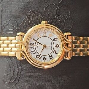 Timex Watch - Gold Tone with White Face Vintage Women's Analog Watch